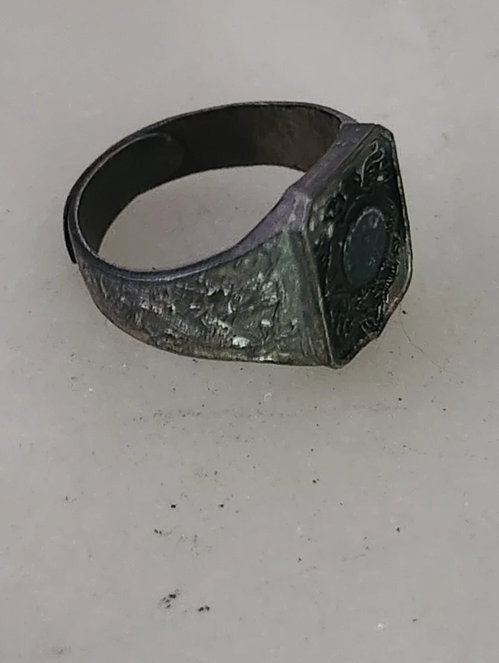 Vintage Sterling Silver Signet Ring with Blue Center